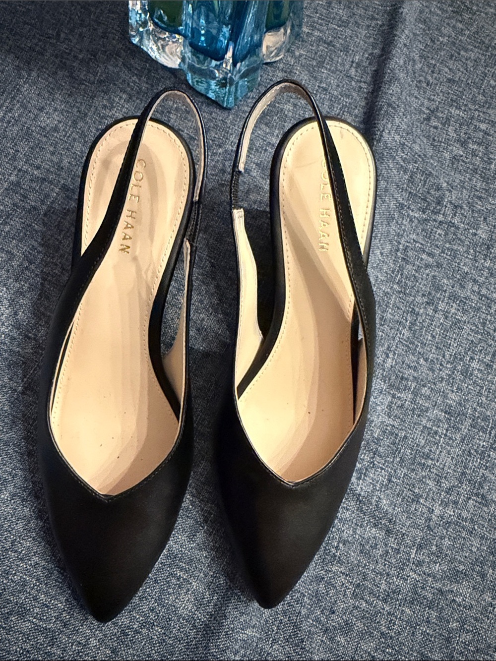 Ladies  size 5 1/2 black leather Cole Haan Pointed Slingback Mules NWOT